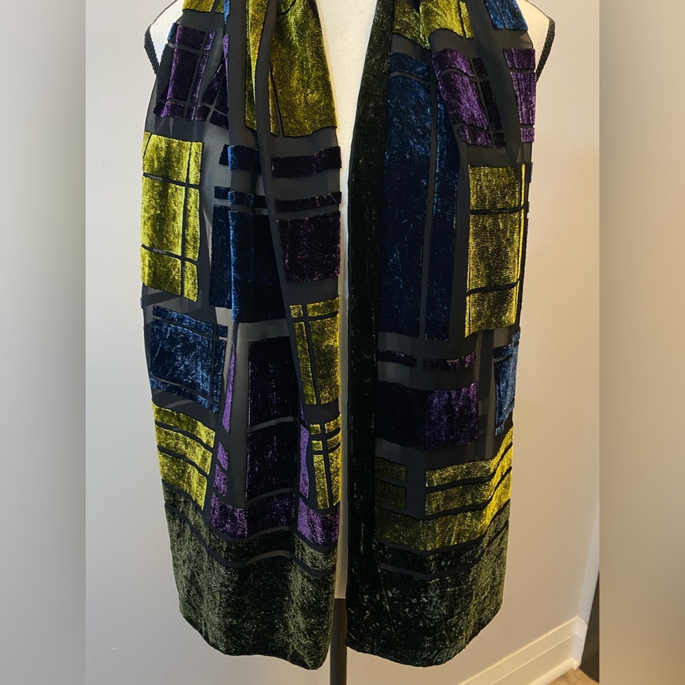 Retro Vintage Elegant Multicolor Velvet Scarf one sided 17”x60”